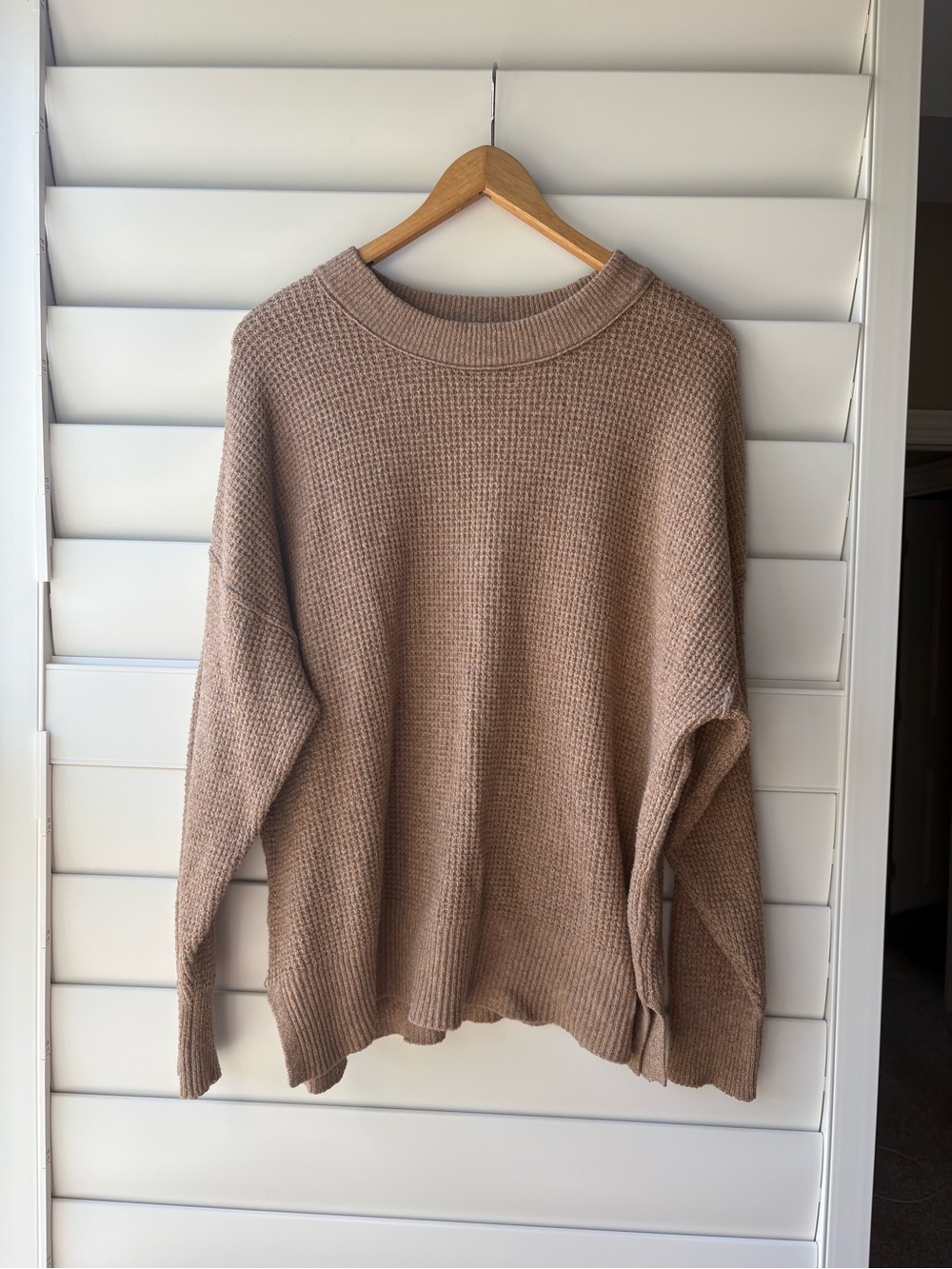 aerie Women's Crewneck Waffle Knit Sweater - Taupe